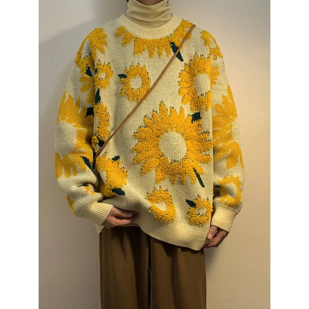 2024 Sweater Winter Sunflower Warm Sweaters  Fashion Male O-Neck Pullovers Sweater Men Loose Casual Sweater Thick Knitted Unisex