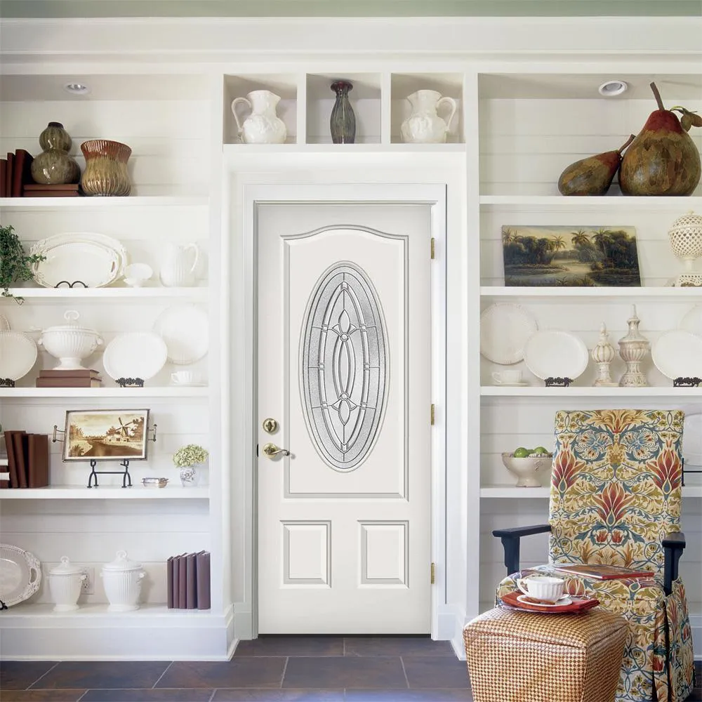 36 in. x 80 in. 3/4 Oval Lite Blakely Primed Steel Prehung Left-Hand Inswing Front Door