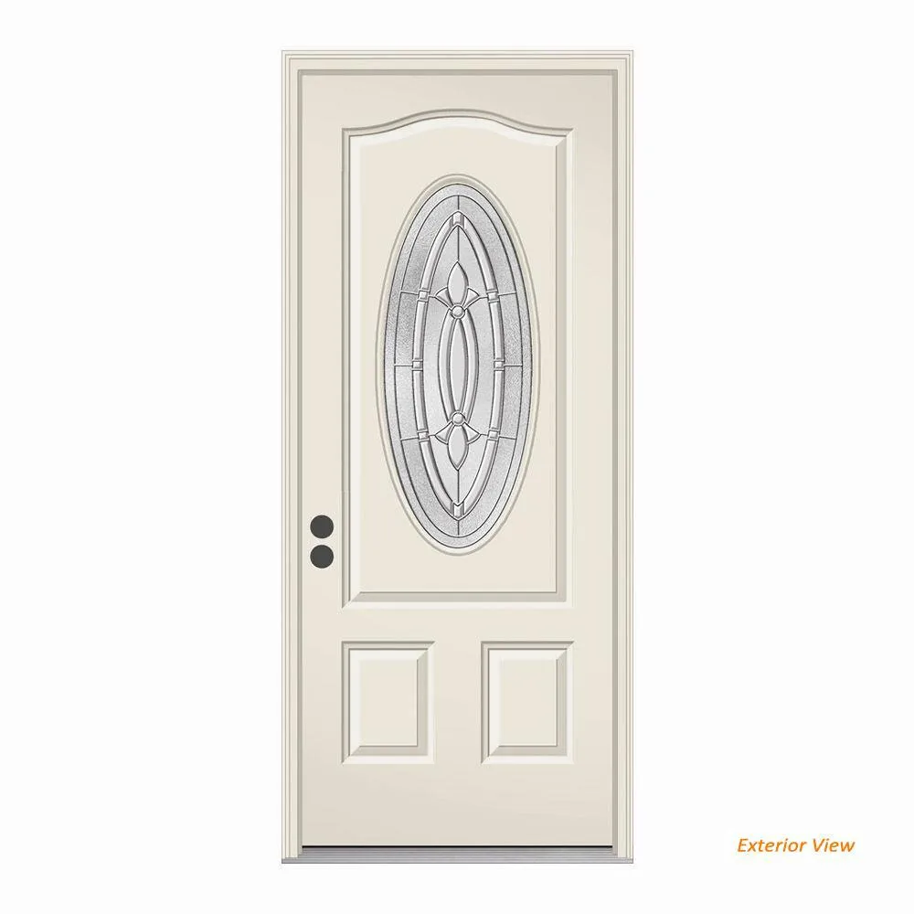 36 in. x 80 in. 3/4 Oval Lite Blakely Primed Steel Prehung Left-Hand Inswing Front Door