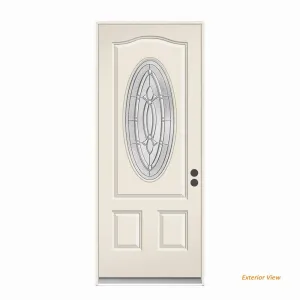 36 in. x 80 in. 3/4 Oval Lite Blakely Primed Steel Prehung Left-Hand Inswing Front Door