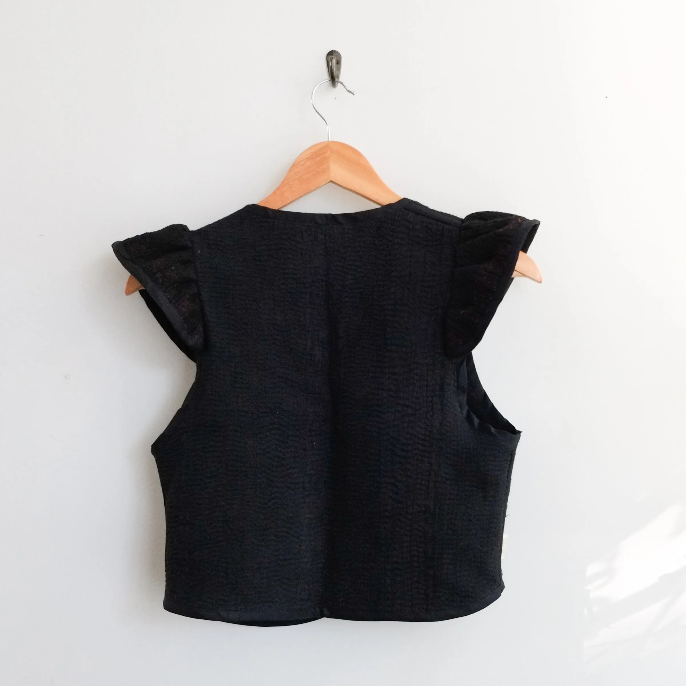 Amelia Flutter Sleeve Vest Black with Red Embroidery XXS095