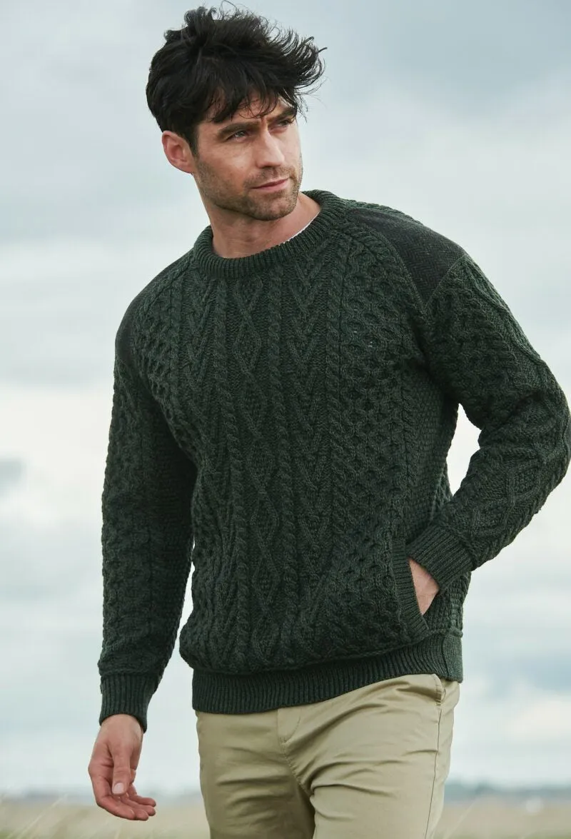 Aran Crafts Crew Neck Tweed Sweater | Green