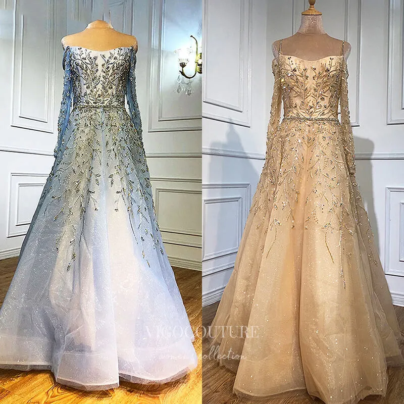 Beaded Prom Dresses Long Sleeve Evening Dresses 21194