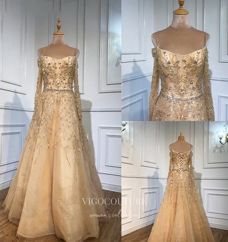 Beaded Prom Dresses Long Sleeve Evening Dresses 21194