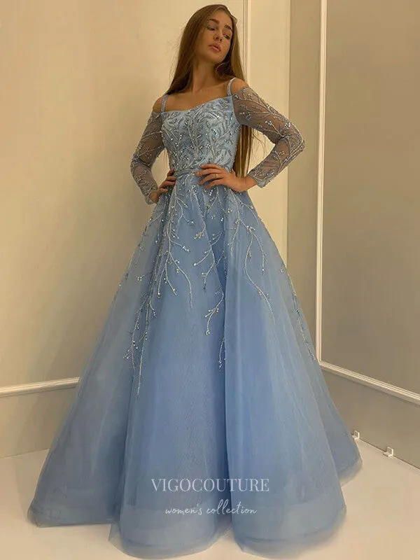 Beaded Prom Dresses Long Sleeve Evening Dresses 21194