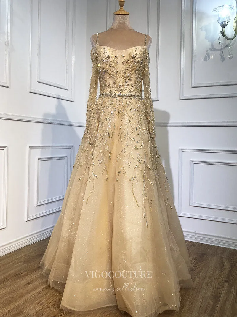 Beaded Prom Dresses Long Sleeve Evening Dresses 21194
