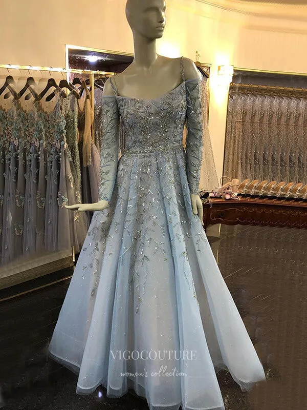 Beaded Prom Dresses Long Sleeve Evening Dresses 21194
