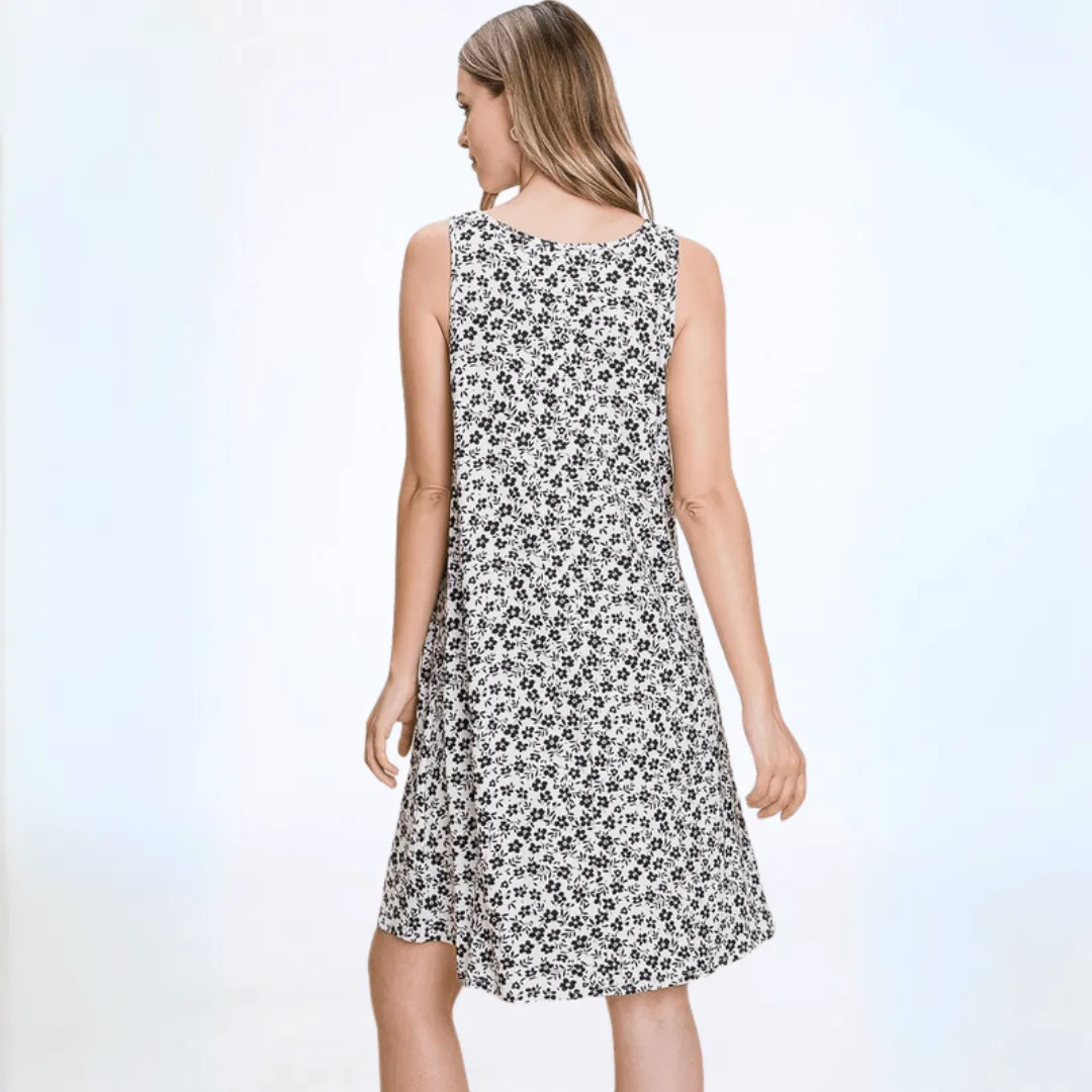Ditsy Floral Sleeveless Jersey Dress Made in USA
