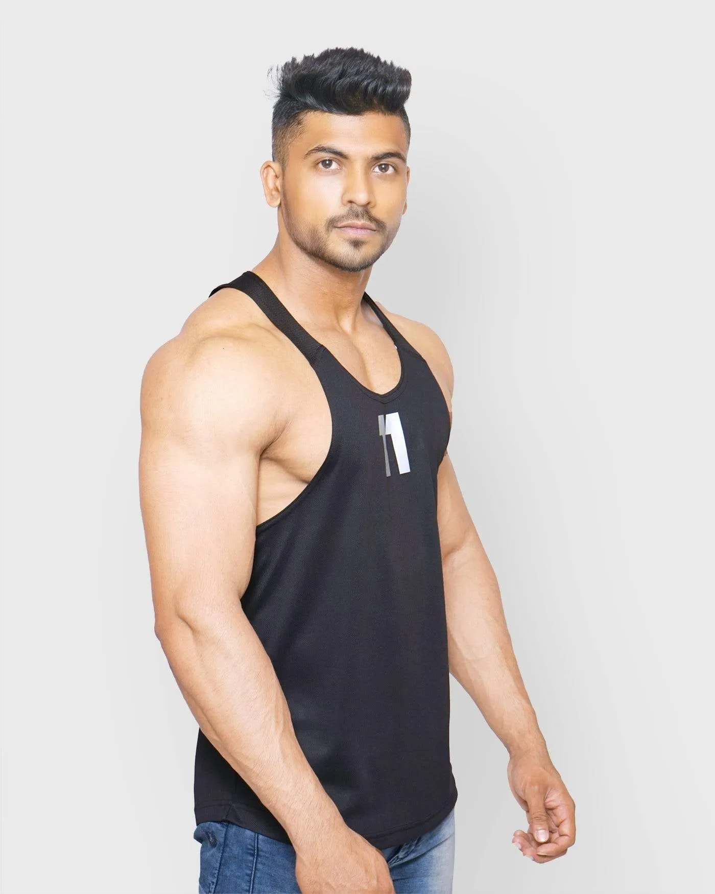 DriDOT Black Vest Gym Sando RWM4002