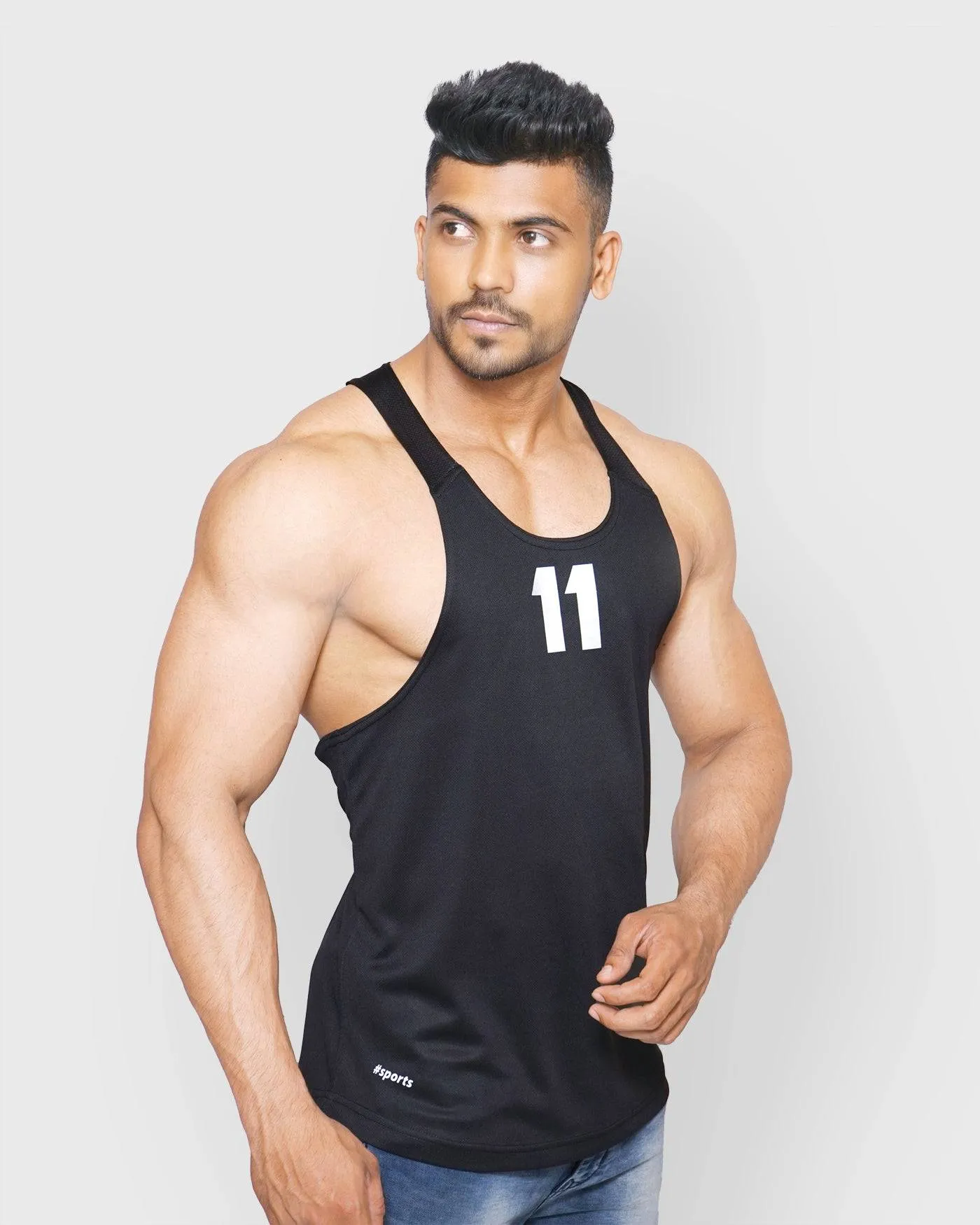 DriDOT Black Vest Gym Sando RWM4002