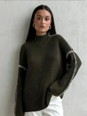 Flytonn-Christmas Thanksgiving Gift New Year's Eve Casual Outfits High Neck Solid Color Fashion Woman Sweater Versatile Full Sleeve Loose Turtleneck 2024 Lady Autumn Street Pullover