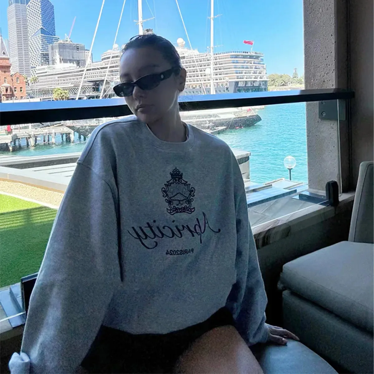 Flytonn-Retro sports style outfit streetwear 90s fashion American Retro Style Embroidered Crewneck Pullover 2024 Autumn New Cotton Thick Warm Sweatshirts Women Street Fashion Jumpers