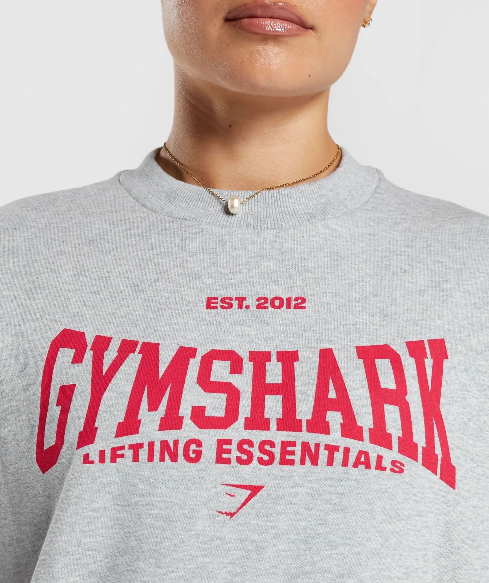 Gymshark Lifting Essentials Graphic Oversized Sweatshirt - Light Grey Core Marl