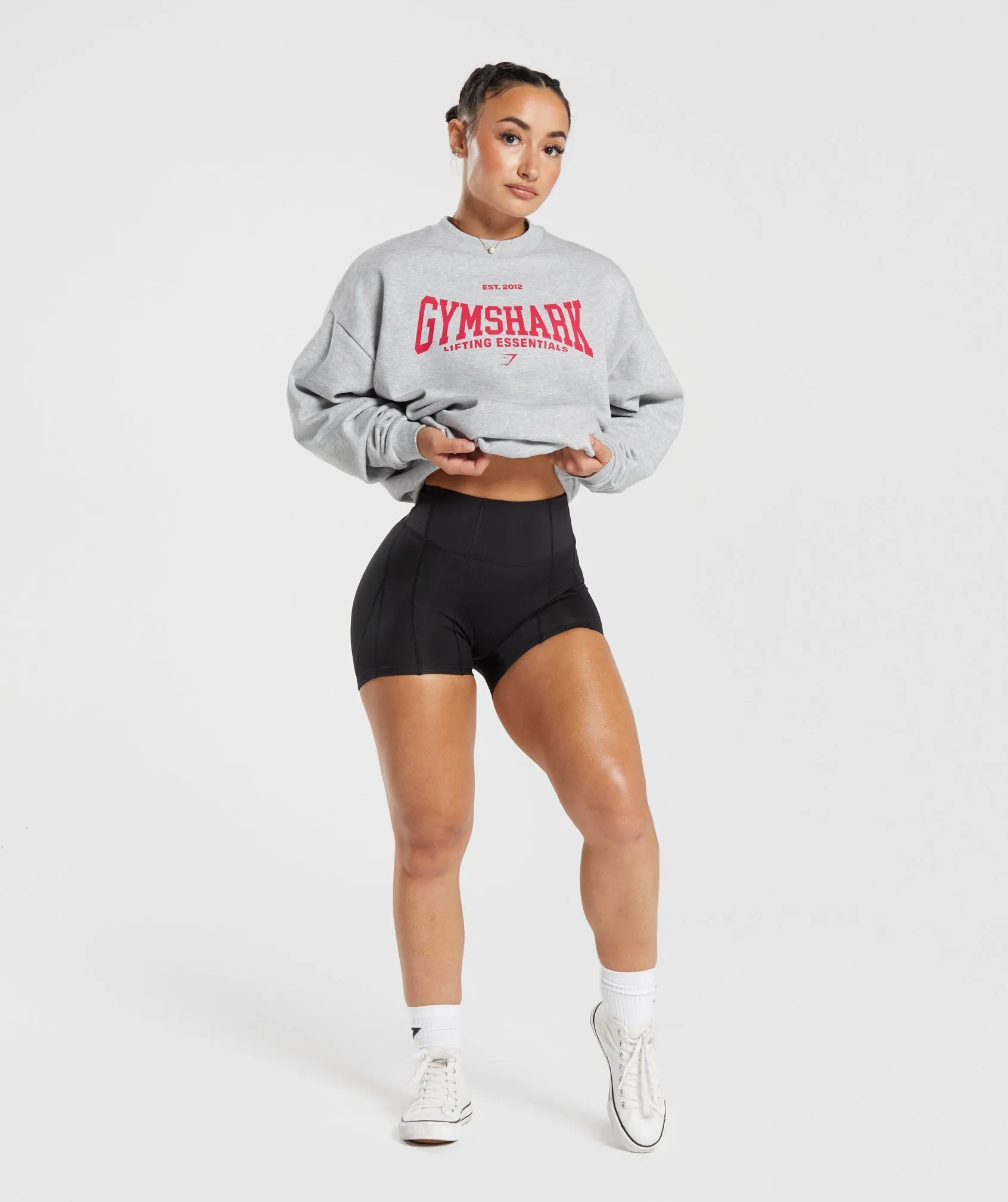 Gymshark Lifting Essentials Graphic Oversized Sweatshirt - Light Grey Core Marl