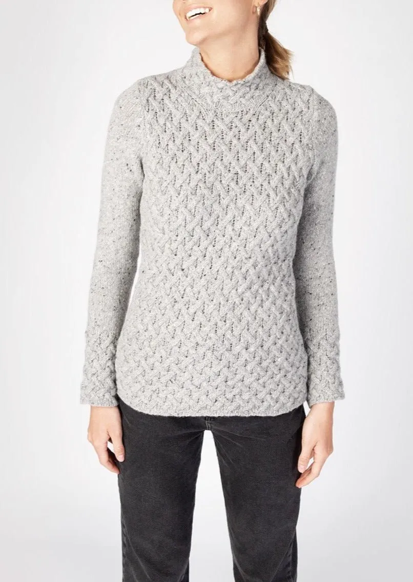 IrelandsEye Women's Trellis Aran Sweater | Grey