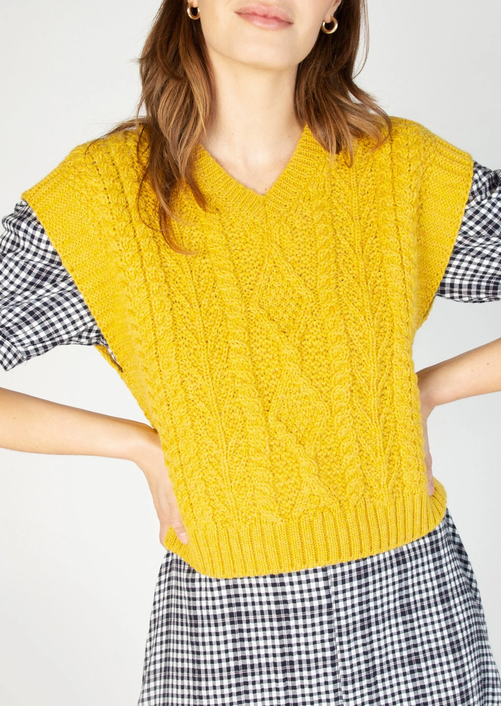 IrelandsEye Women's V Neck Aran Vest | Sunflower