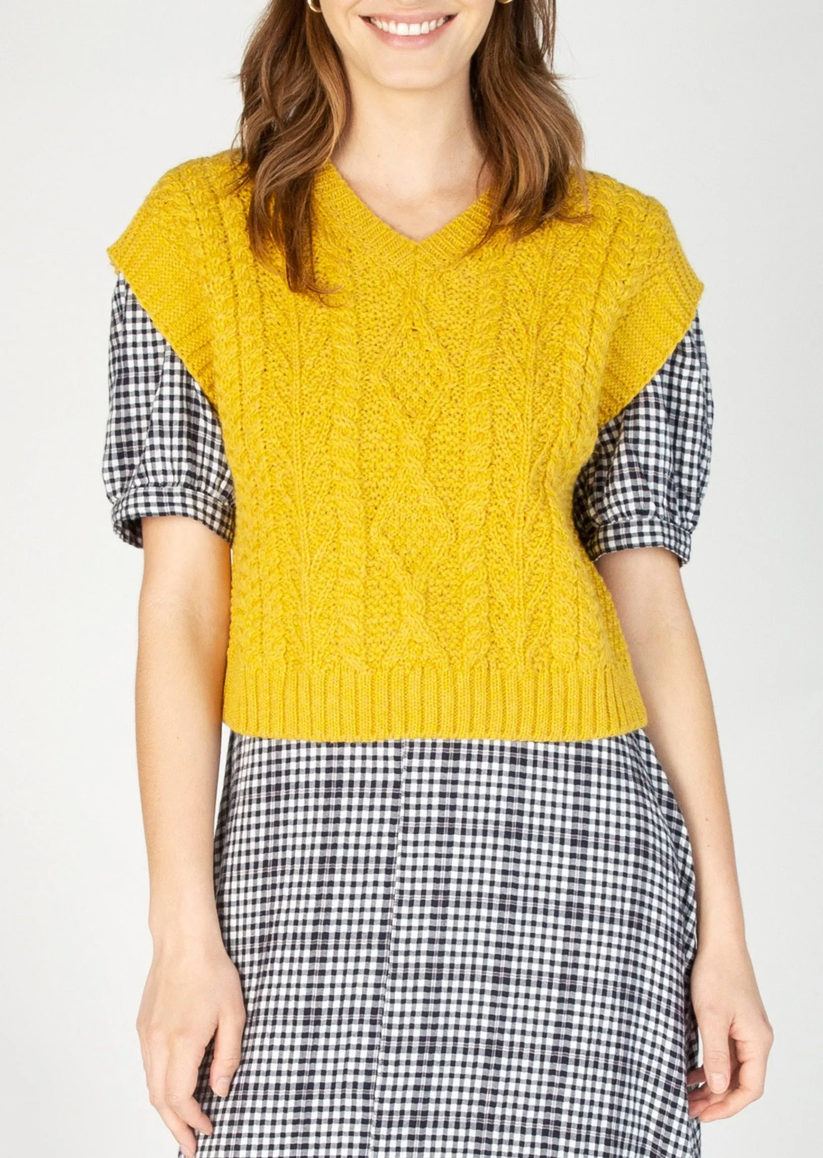 IrelandsEye Women's V Neck Aran Vest | Sunflower