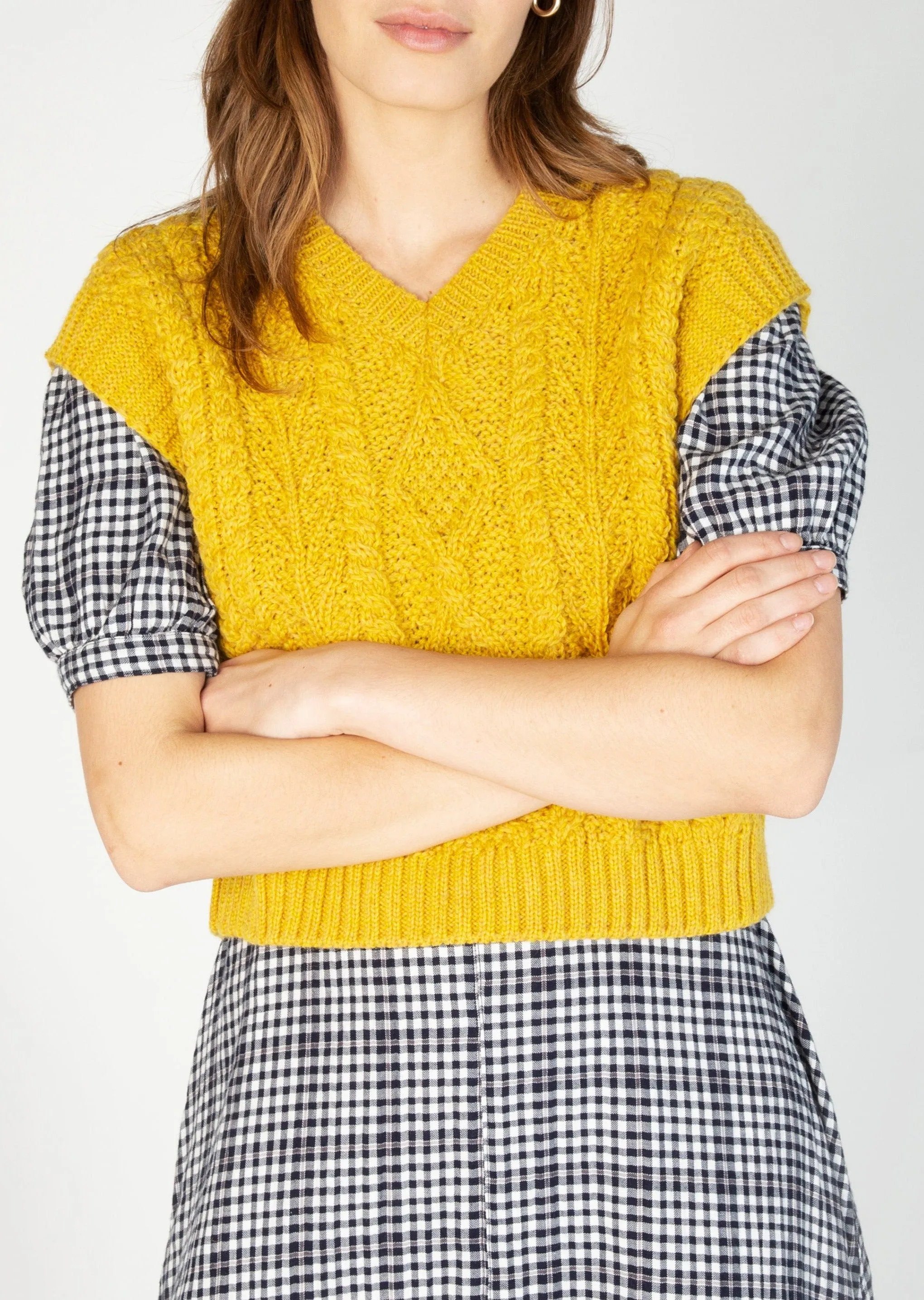 IrelandsEye Women's V Neck Aran Vest | Sunflower