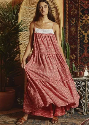 Lace Contrast Tiered Maxi Dress Made in USA