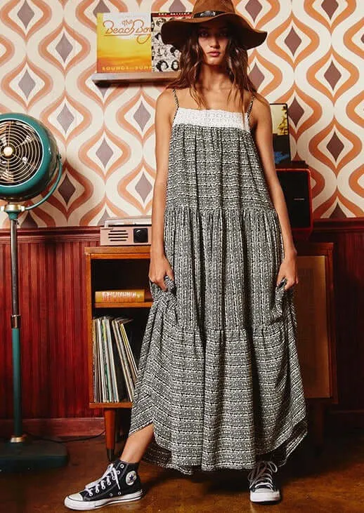 Lace Contrast Tiered Maxi Dress Made in USA
