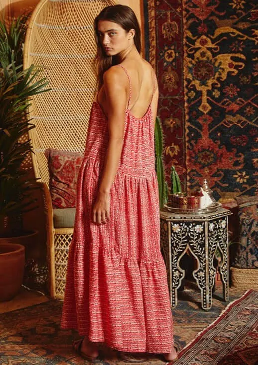 Lace Contrast Tiered Maxi Dress Made in USA