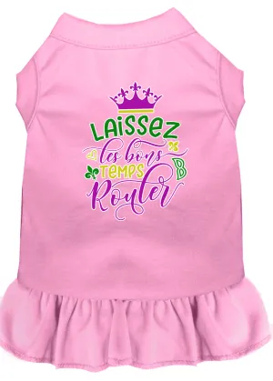 Laissez Les Bons Temps Rouler Screen Print Mardi Gras Dog Dress Light Pink 4x