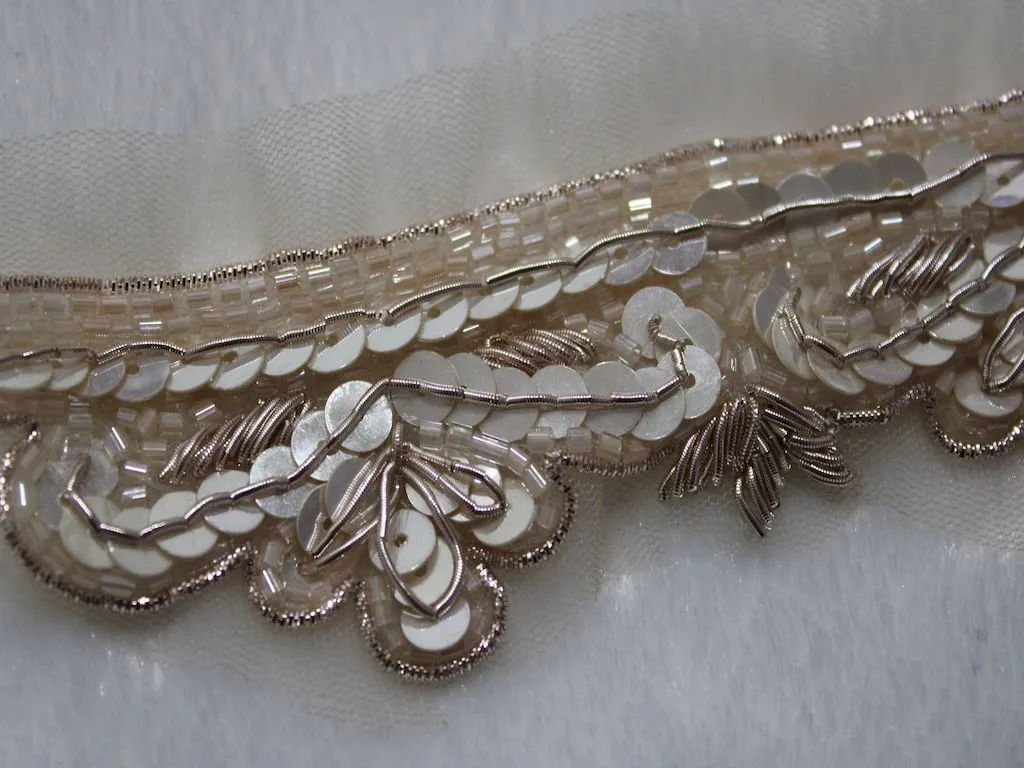 Light Golden Designer Sequins Work Embroidered Border