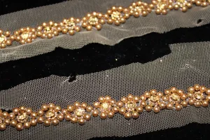 Light Golden Floral Pearl Handwork Embroidered Border