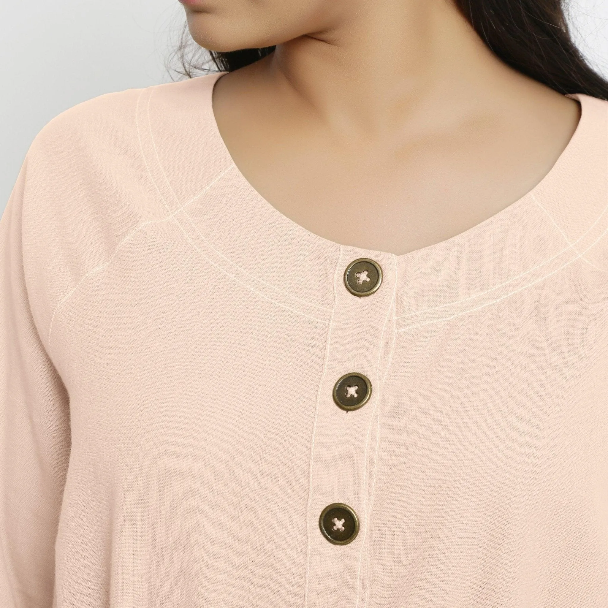 Light Pink Handspun Cotton Button-Down Midi Dress