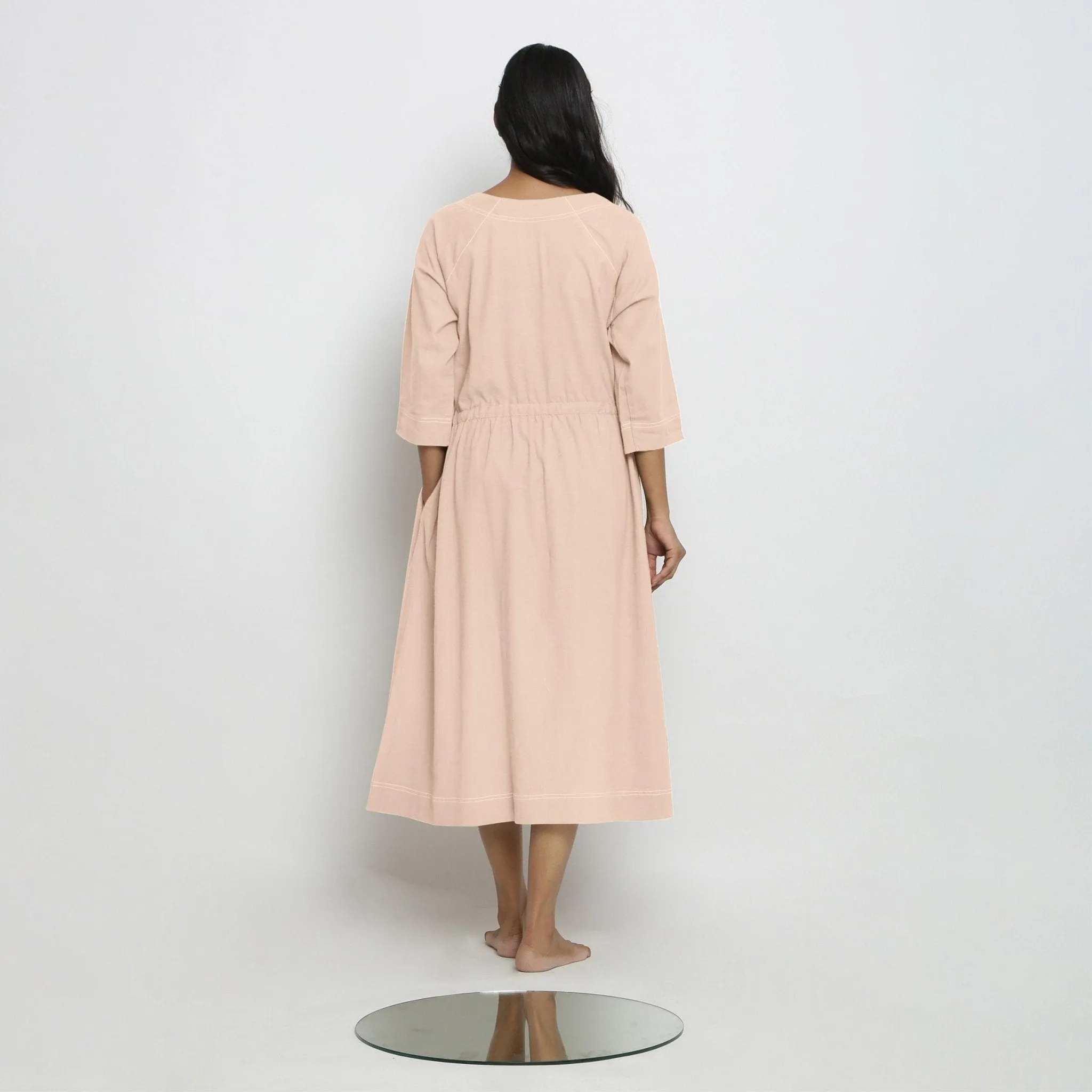 Light Pink Handspun Cotton Button-Down Midi Dress