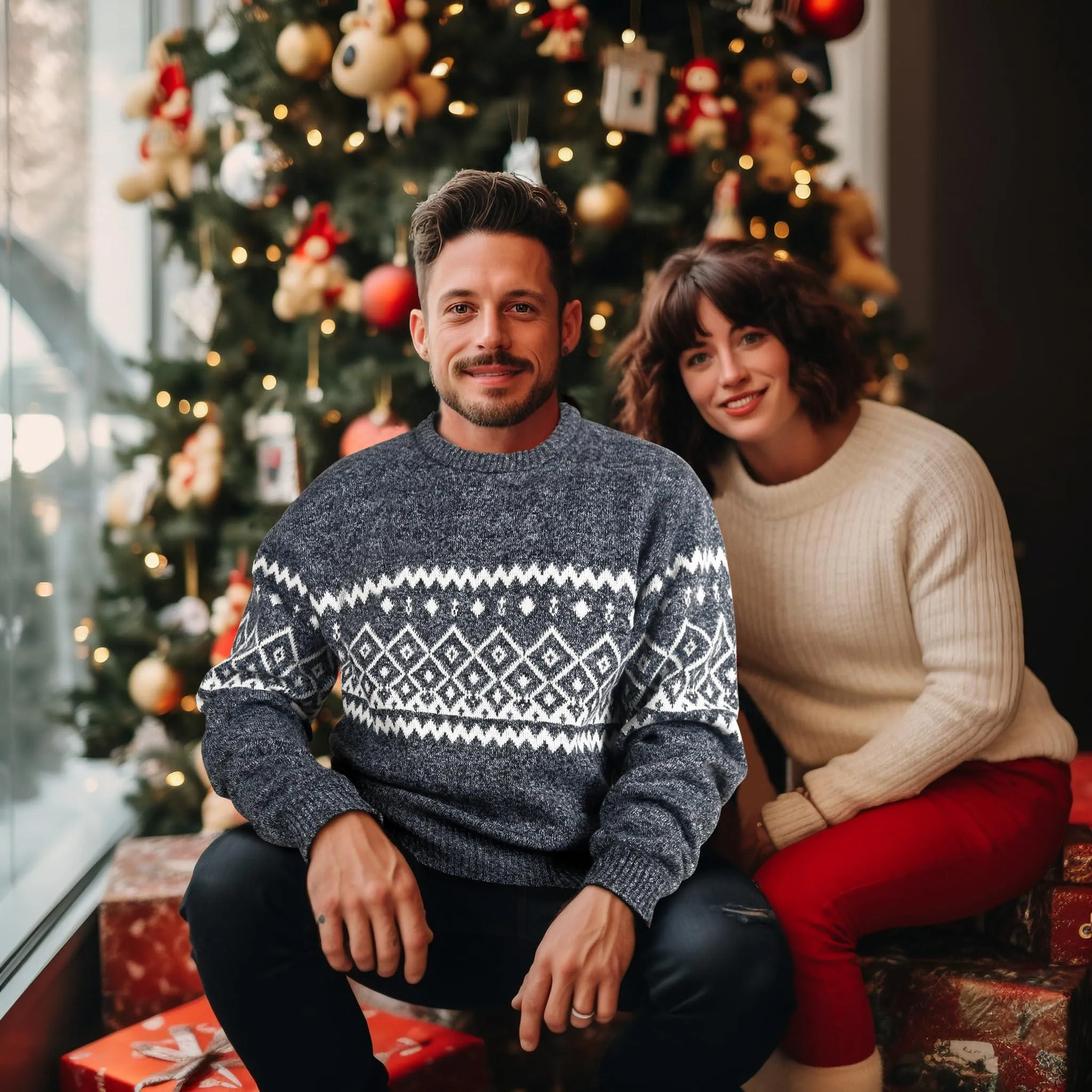 Mens Fleece Pullovers Sweaters Vintage Funny Aesthetic Sweater Ugly Christmas Jumper