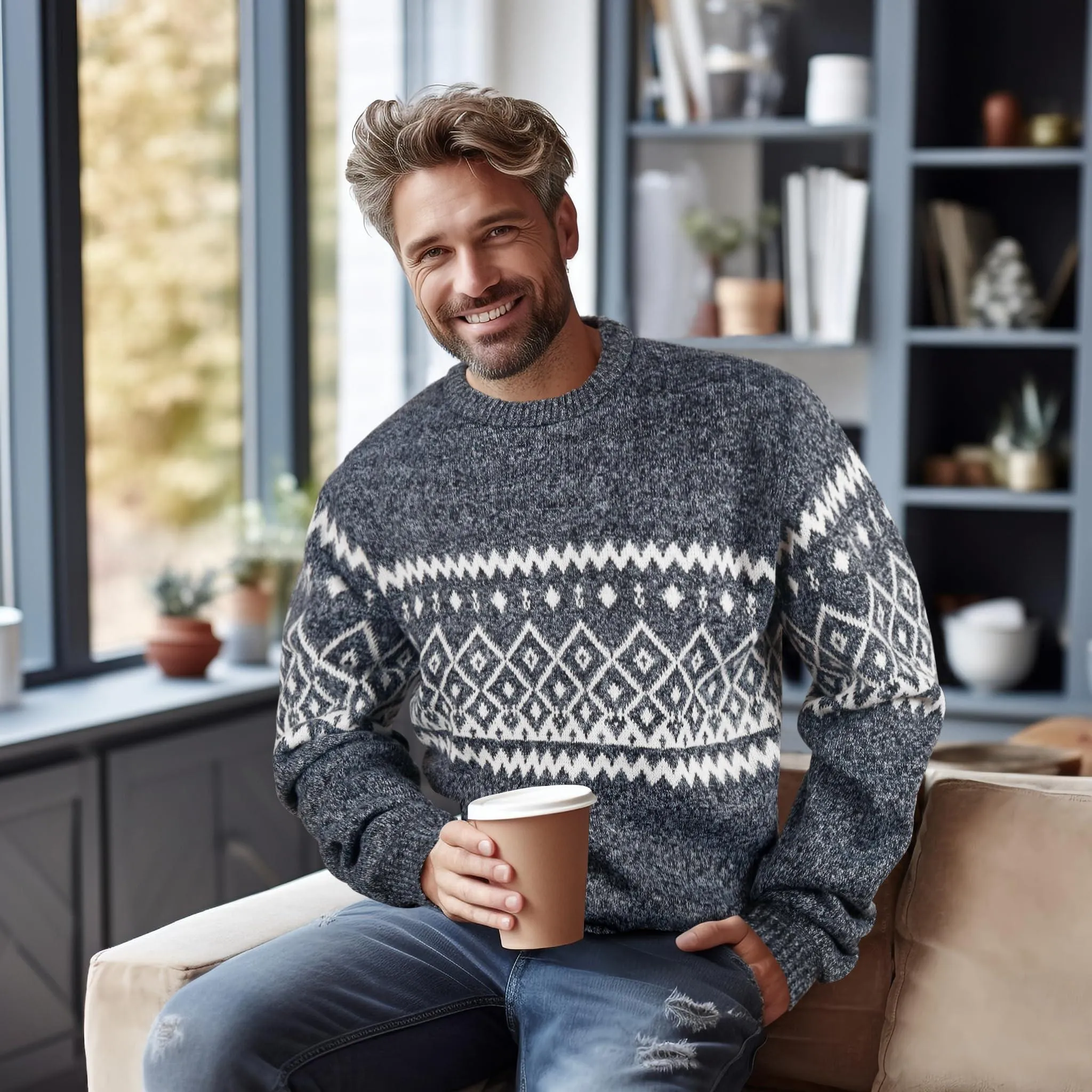 Mens Fleece Pullovers Sweaters Vintage Funny Aesthetic Sweater Ugly Christmas Jumper