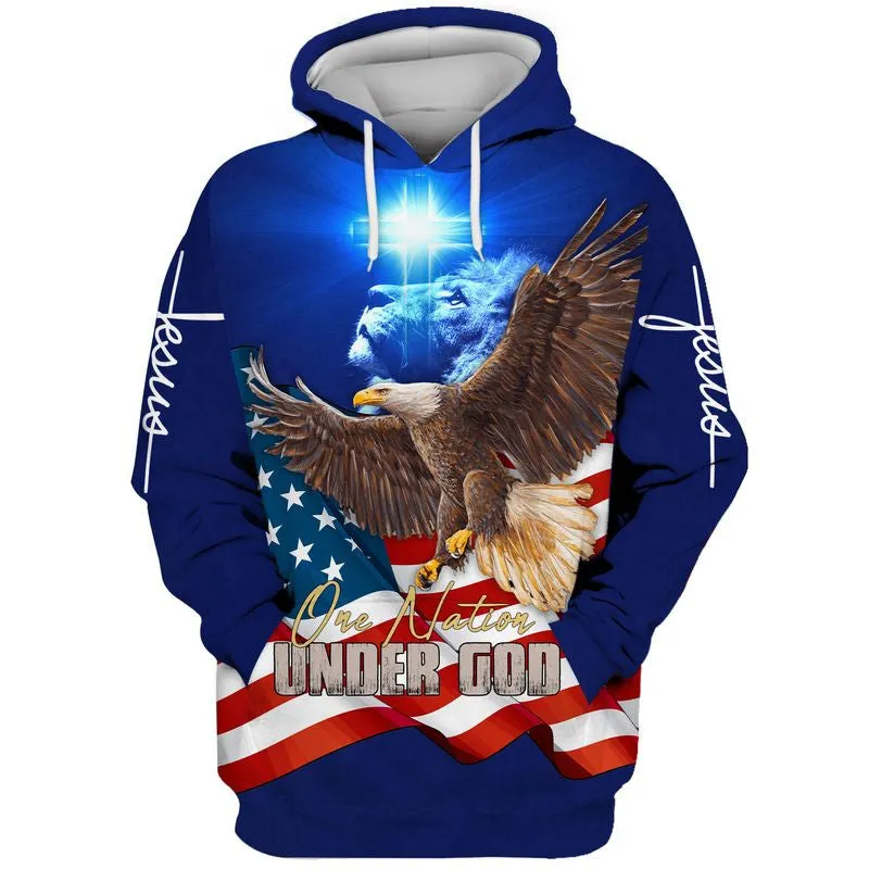 One Nation Under God - Christ Cross Eagle Lion Hoodie - Men & Women Christian Hoodie - 3D Printed Hoodie