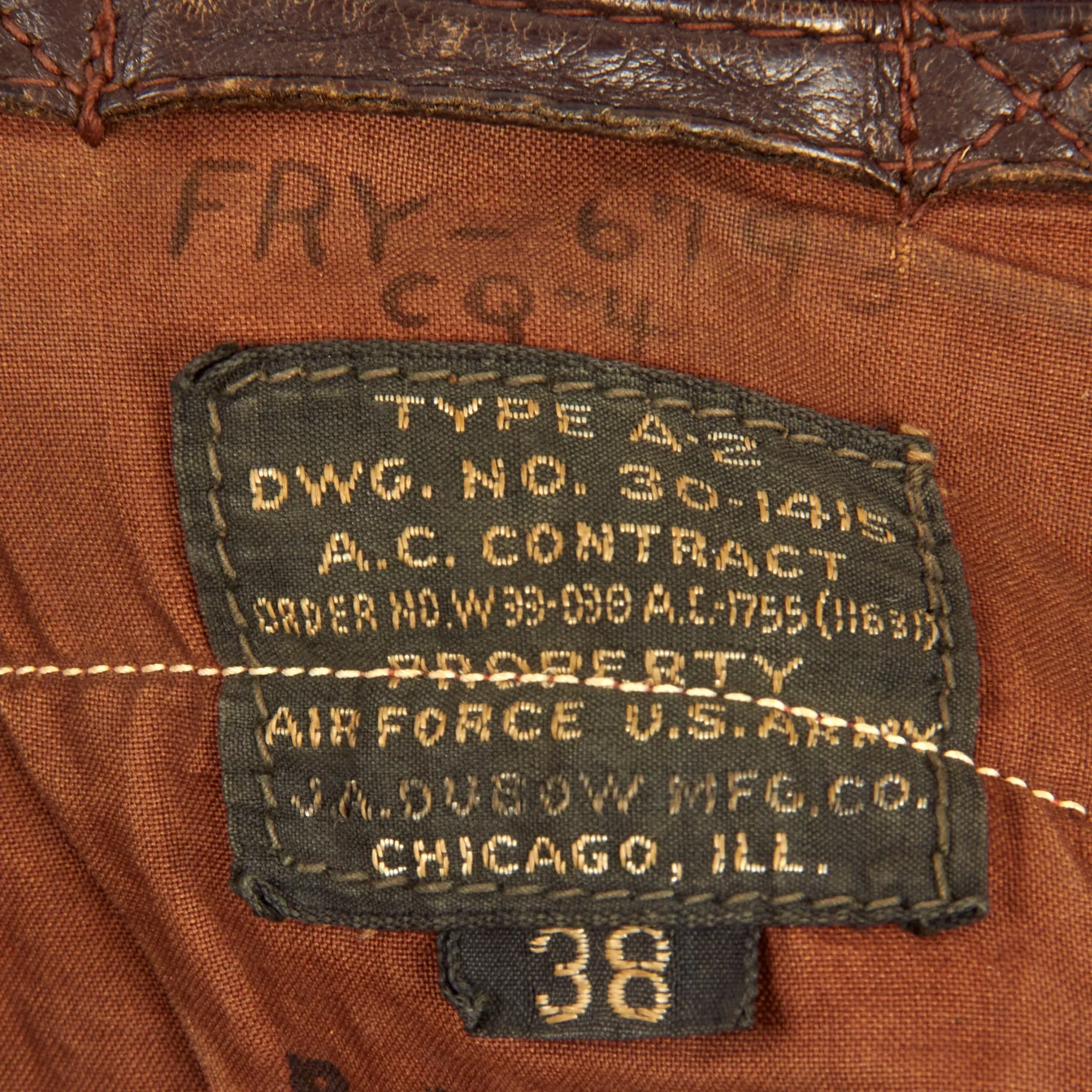 Original U.S. WWII Named Painted A-2 Leather Flight Jacket With Italian Made Leather Insignia For Gunner Sergeant First Class Robert Watters, 451st Bombardment Group