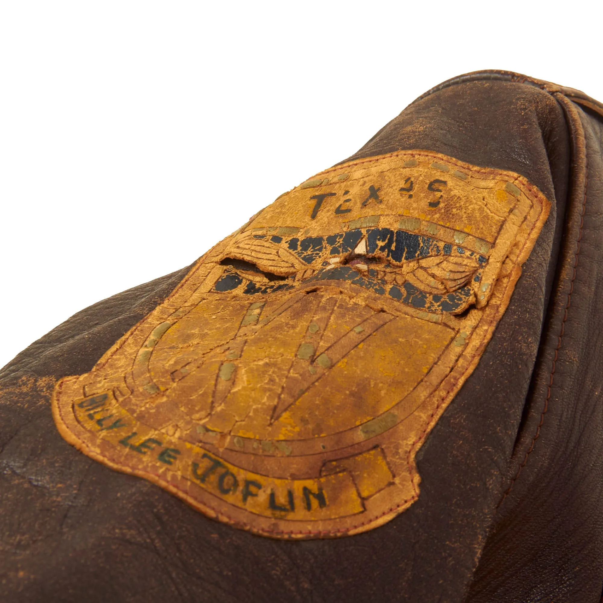 Original U.S. WWII Named Painted A-2 Leather Flight Jacket With Italian Made Leather Insignia For Gunner Sergeant First Class Robert Watters, 451st Bombardment Group