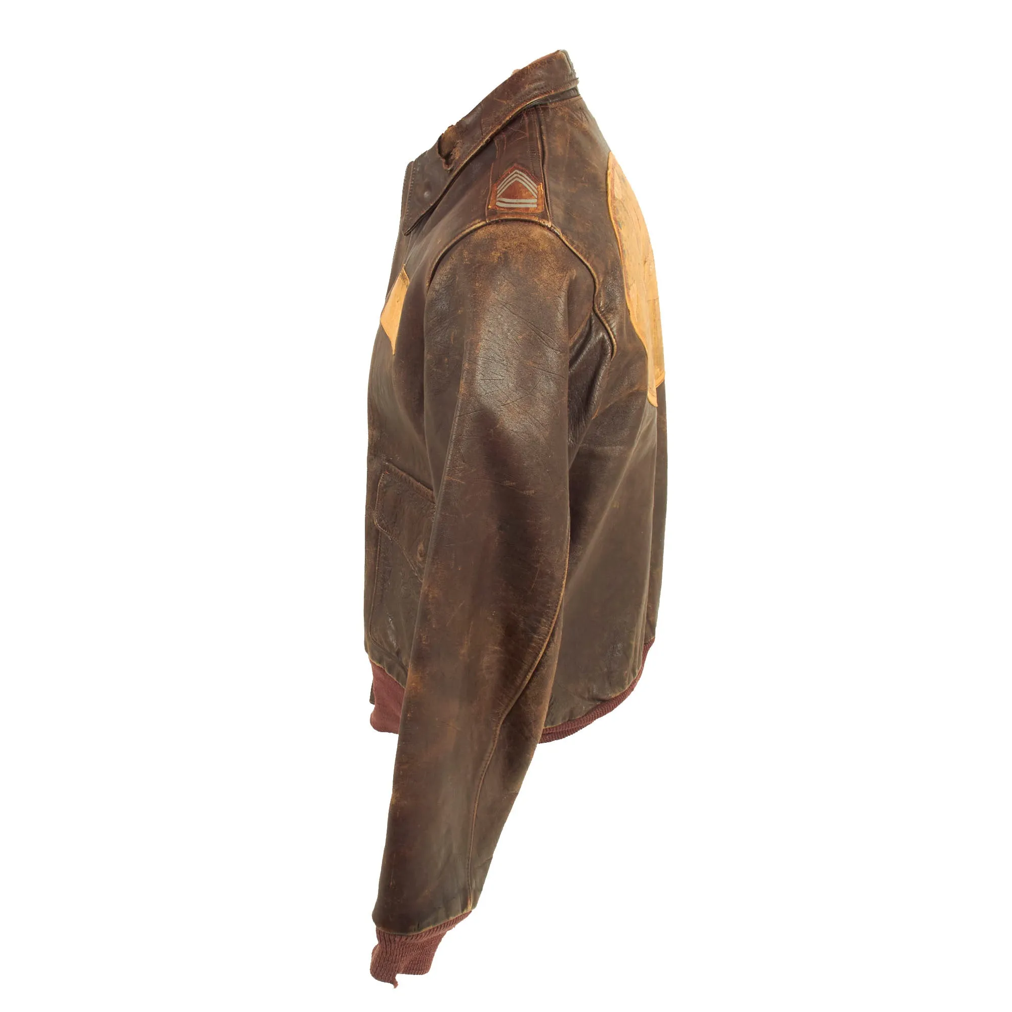 Original U.S. WWII Named Painted A-2 Leather Flight Jacket With Italian Made Leather Insignia For Gunner Sergeant First Class Robert Watters, 451st Bombardment Group