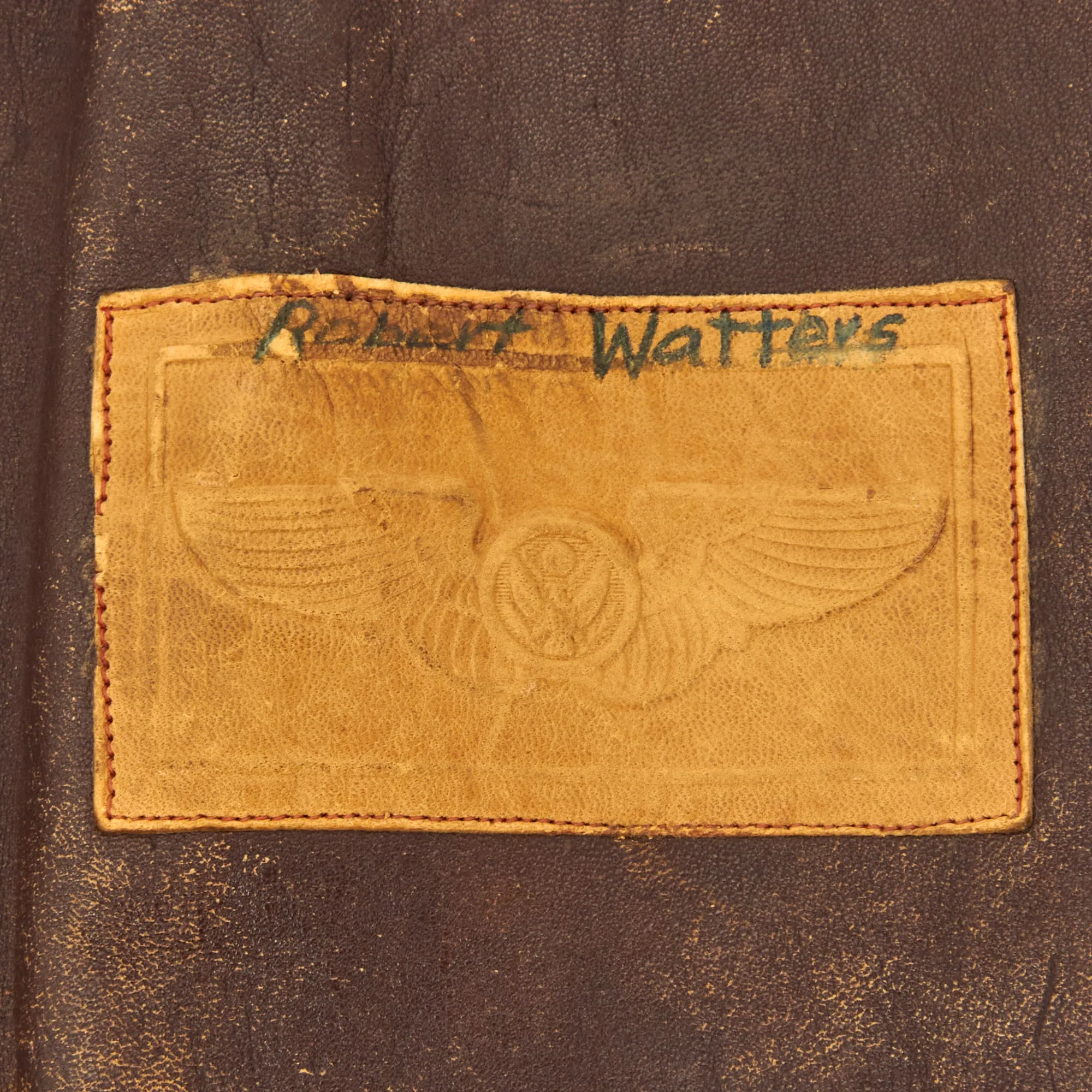 Original U.S. WWII Named Painted A-2 Leather Flight Jacket With Italian Made Leather Insignia For Gunner Sergeant First Class Robert Watters, 451st Bombardment Group