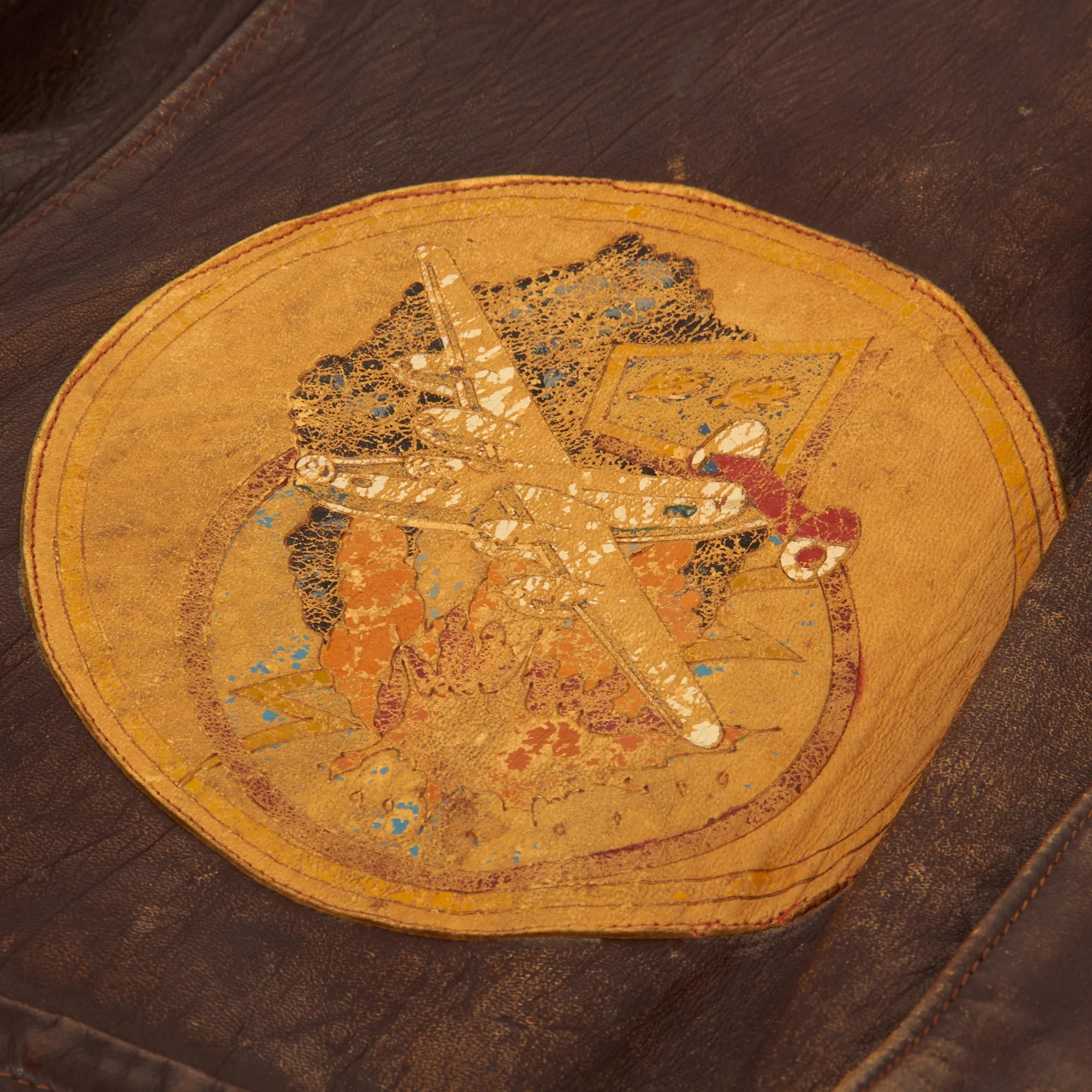 Original U.S. WWII Named Painted A-2 Leather Flight Jacket With Italian Made Leather Insignia For Gunner Sergeant First Class Robert Watters, 451st Bombardment Group