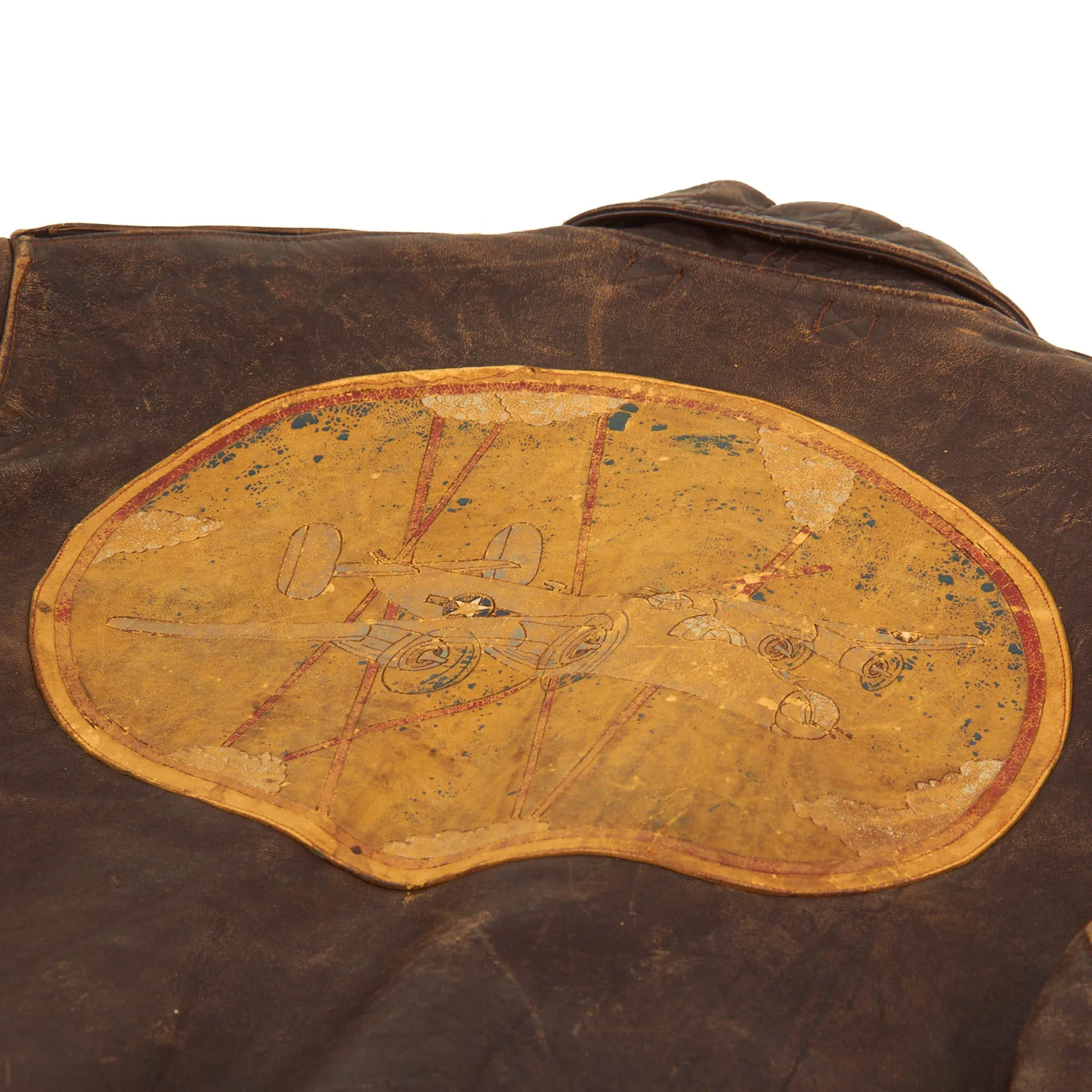 Original U.S. WWII Named Painted A-2 Leather Flight Jacket With Italian Made Leather Insignia For Gunner Sergeant First Class Robert Watters, 451st Bombardment Group
