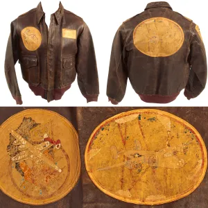 Original U.S. WWII Named Painted A-2 Leather Flight Jacket With Italian Made Leather Insignia For Gunner Sergeant First Class Robert Watters, 451st Bombardment Group