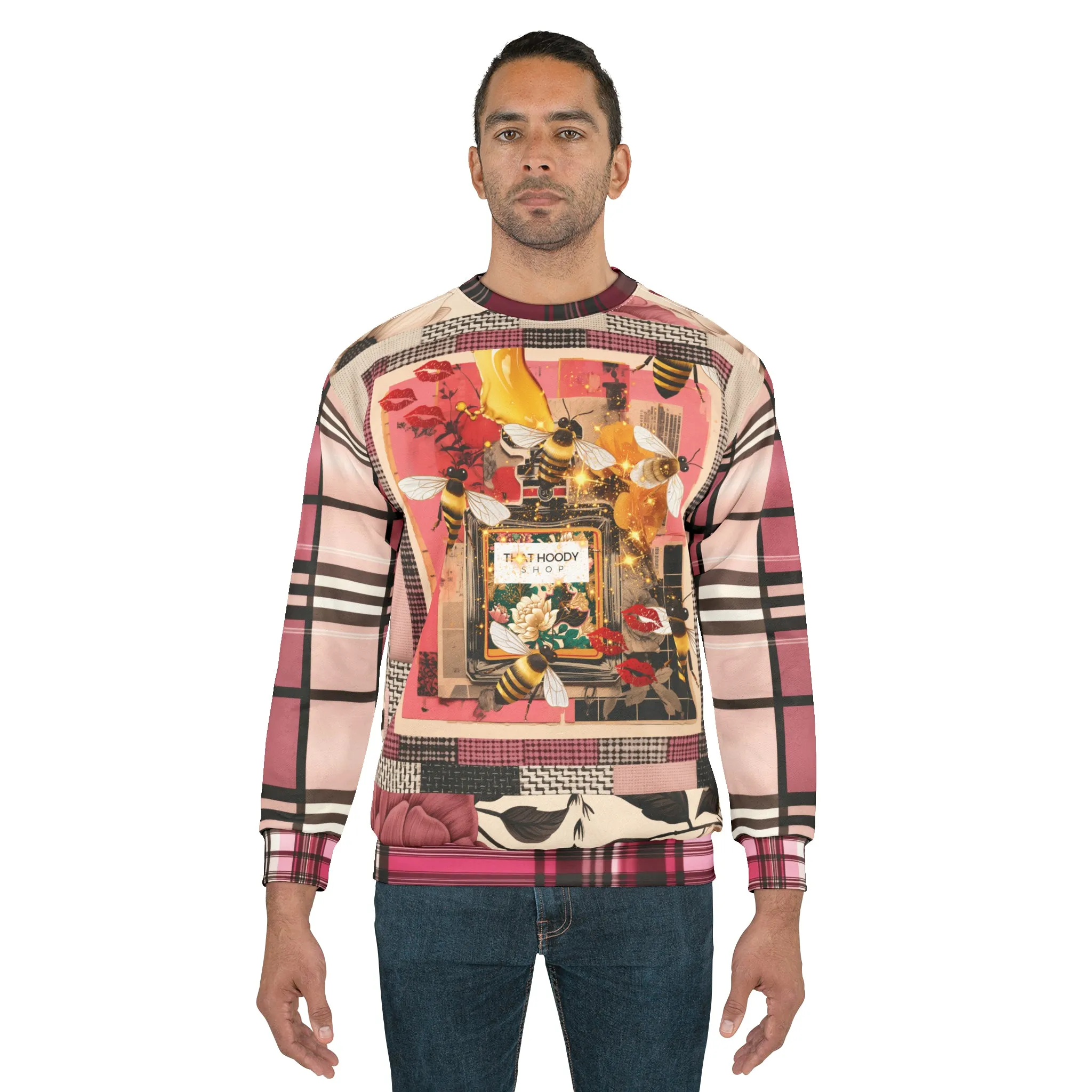 Poison Bee Juice Plaid Floral Tweed Mid-Weight Polyester Unisex Sweatshirt (Gold Label)