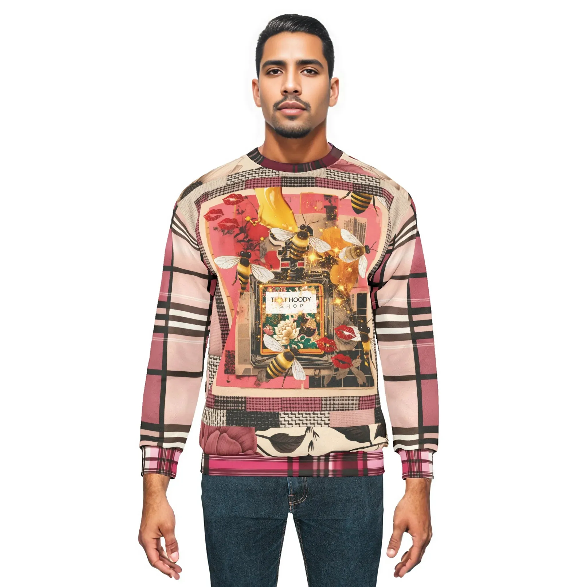Poison Bee Juice Plaid Floral Tweed Mid-Weight Polyester Unisex Sweatshirt (Gold Label)