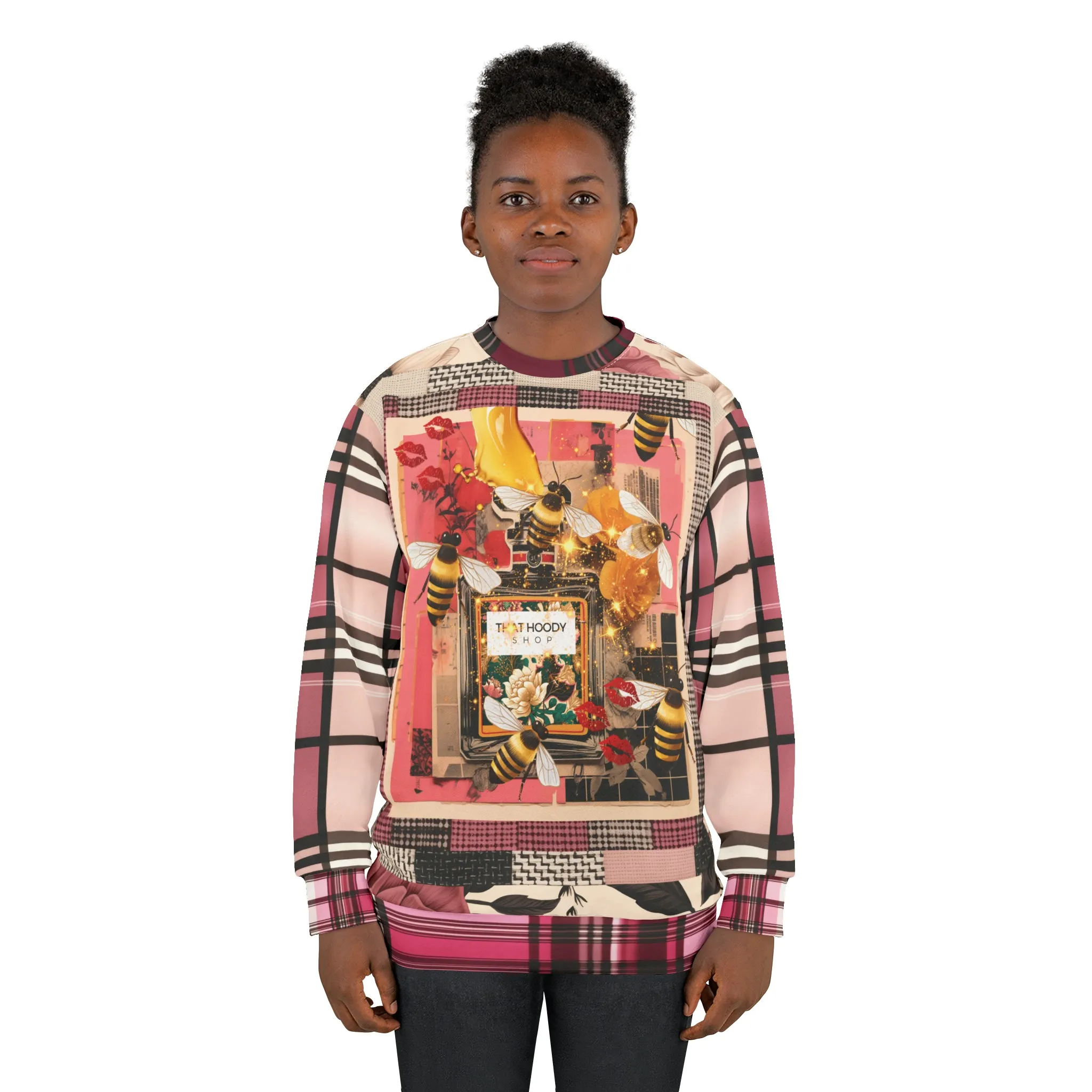 Poison Bee Juice Plaid Floral Tweed Mid-Weight Polyester Unisex Sweatshirt (Gold Label)