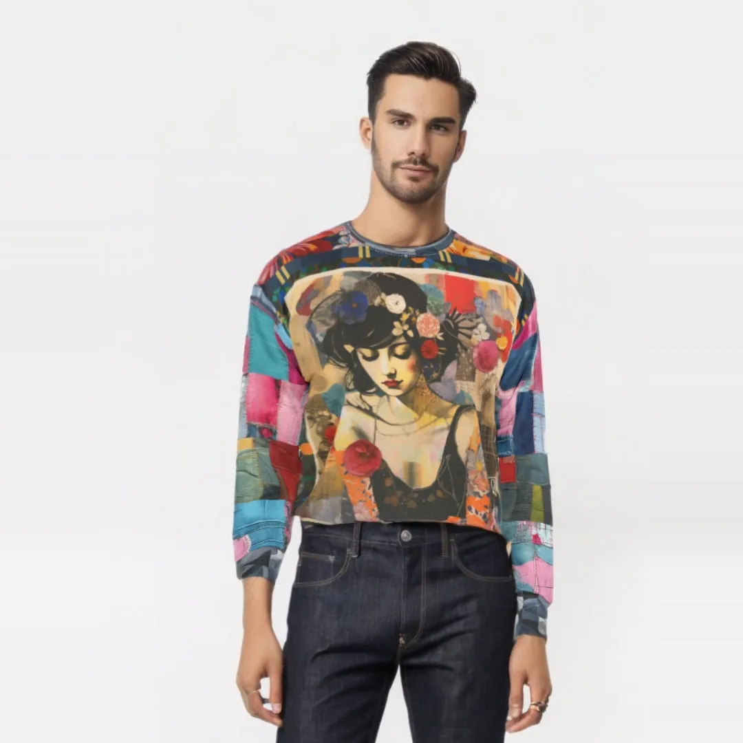 Raven Girl in Floral Patchwork Unisex Sweatshirt (Gold Label)