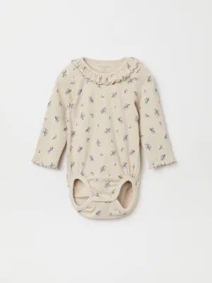 Ribbed Floral Print Babygrow
