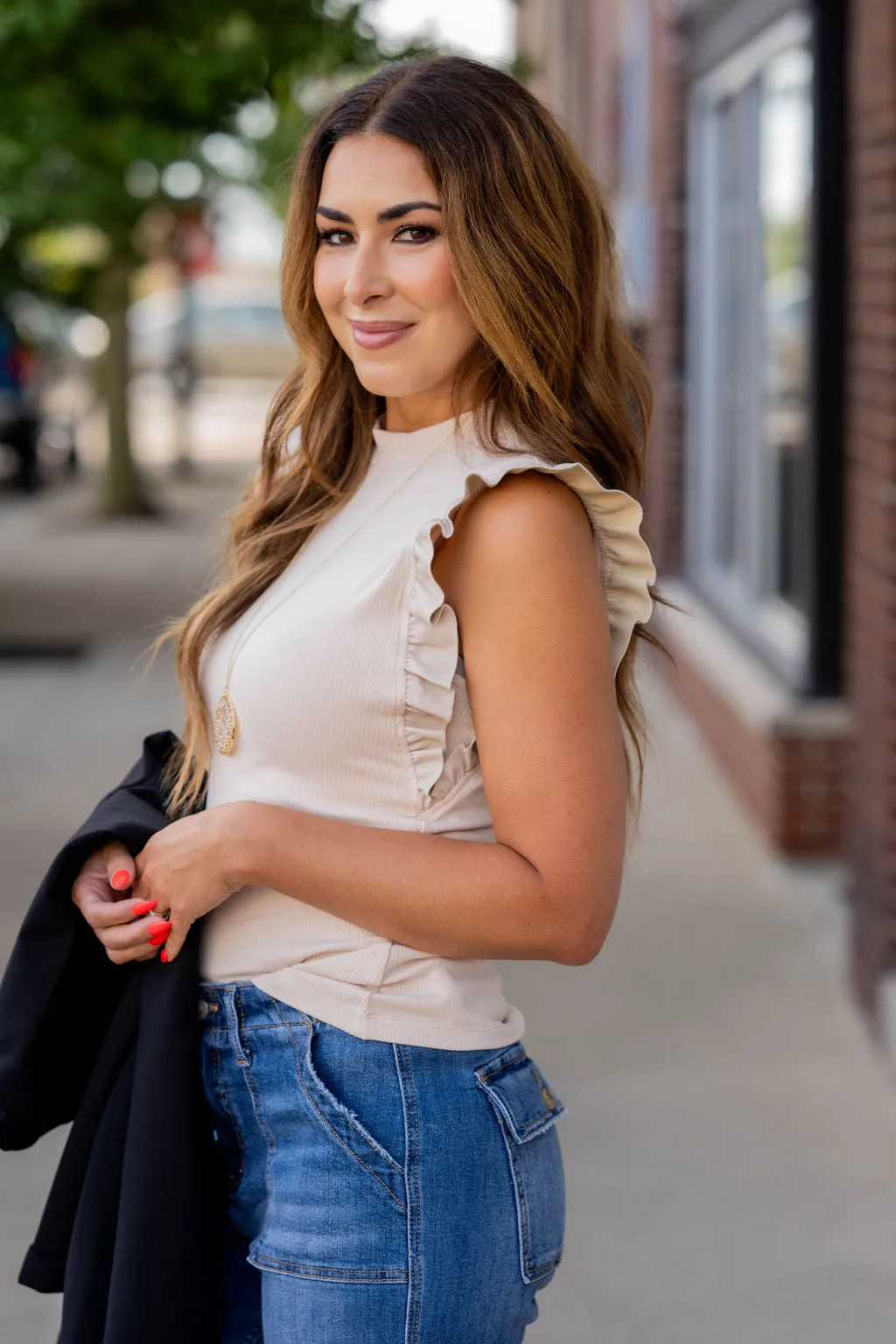 Ruffle Down Ribbed Tank