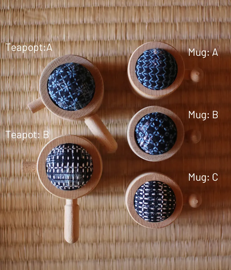 Sashiko Pincushion (Teapots & Cups)