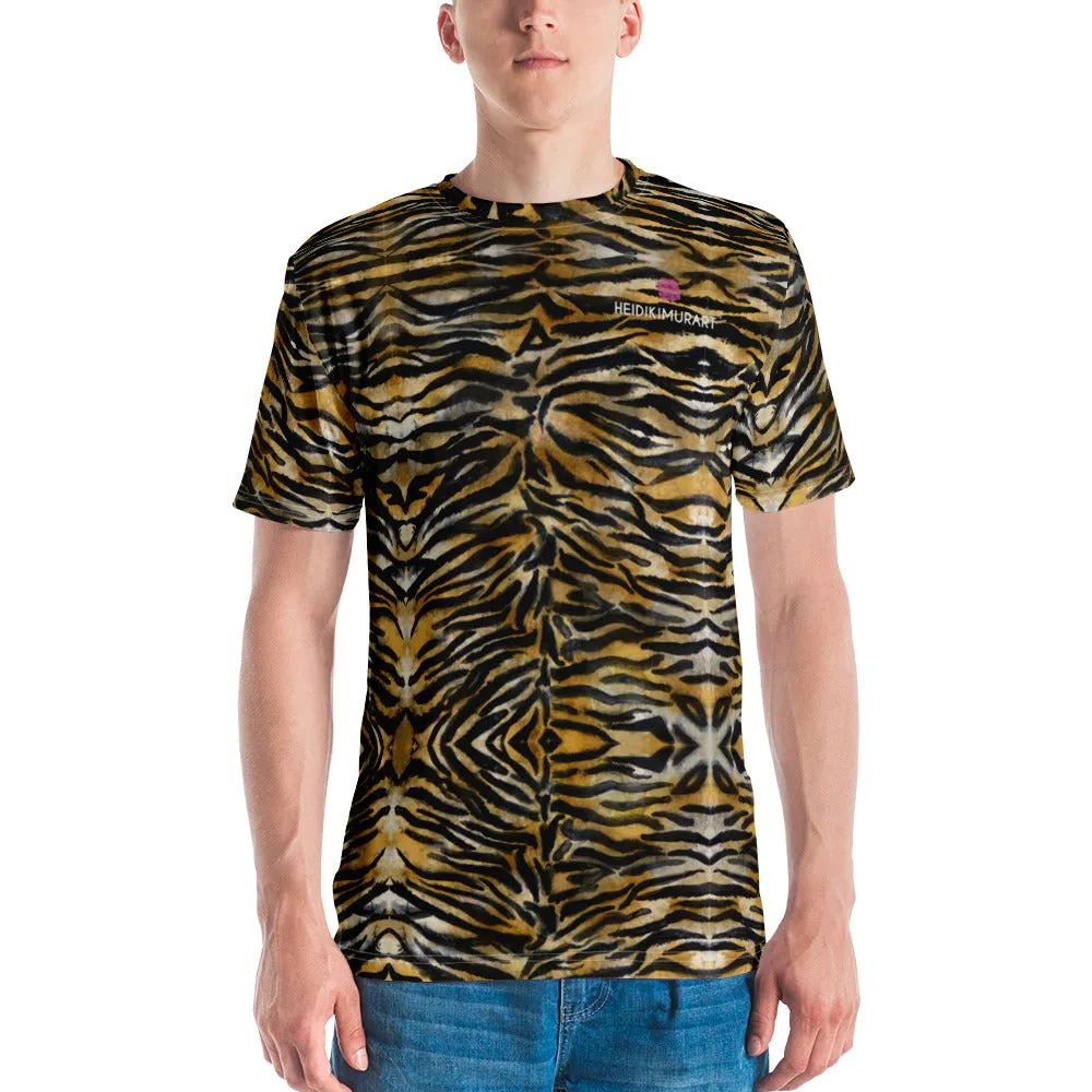 Tiger Stripes Men's Tee Shirt, Best Premium Brown Tiger Striped Men's T-shirt-Made in USA/EU/MX