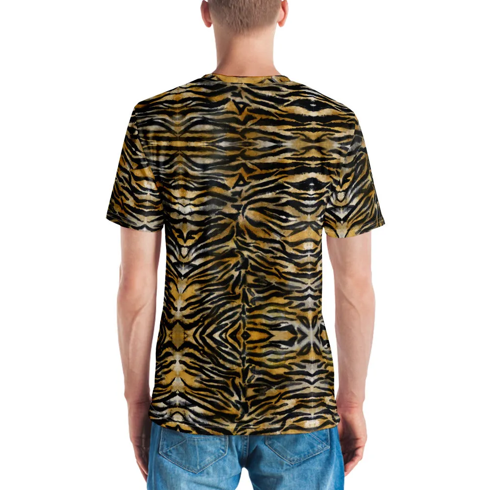 Tiger Stripes Men's Tee Shirt, Best Premium Brown Tiger Striped Men's T-shirt-Made in USA/EU/MX