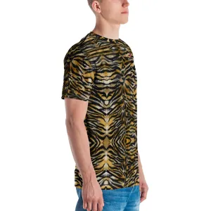 Tiger Stripes Men's Tee Shirt, Best Premium Brown Tiger Striped Men's T-shirt-Made in USA/EU/MX